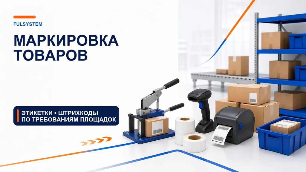 Иллюстрация: маркировка товара на складе для ozon и wildberries на складе фулфилмента