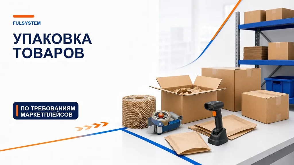 Иллюстрация: упаковка товаров для маркетплейсов на складе фулфилмента