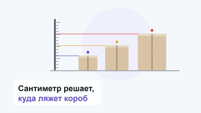 Мерная стойка и три короба разной высоты: габариты решают зону размещения на складе Ozon
